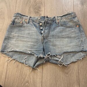 Levi's Blue Jean Shorts Frayed Hem Casual